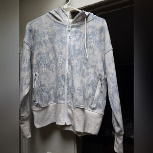 Old Navy Blue and White Hooded Zip-Up Jacket